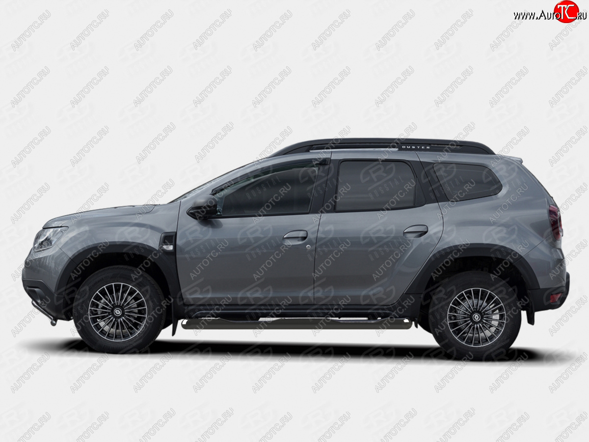 15 899 р. Защита порогов (Ø76 мм, с проступью) SLITKOFF  Renault Duster  HM (2021-2024) рестайлинг (срез на торцах 45°, порошковая окраска в цвет черный)  с доставкой в г. Майкоп