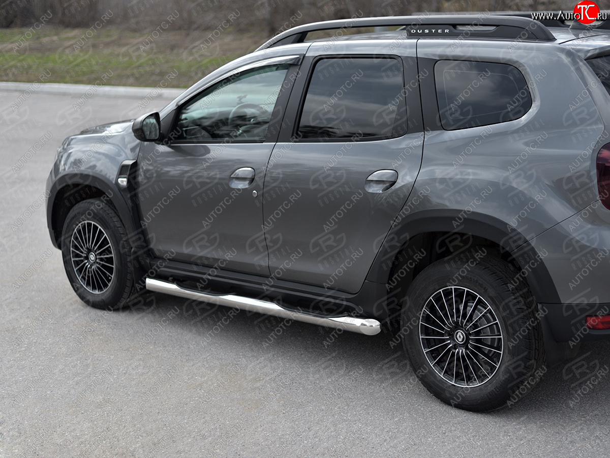 12 649 р. Защита порогов (Ø76 мм, с проступью) Russtal Renault Duster HM рестайлинг (2021-2024) (срез на торцах 45°, полированная нержавейка)  с доставкой в г. Майкоп