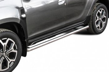 Защита порогов Slitkoff (Ø57 мм) Renault Duster  HM (2021-2024) рестайлинг (Полированная нержавейка)