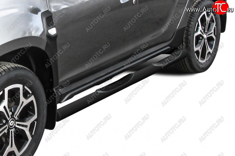 12 399 р. Защита порогов Slitkoff (Ø76 мм, с проступями)  Renault Duster  HM (2021-2024) рестайлинг (СТаль окрашенная, цвет черный)  с доставкой в г. Майкоп