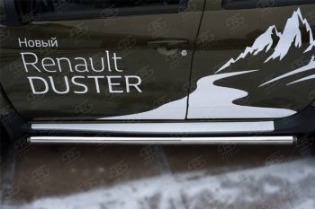 18 799 р. Защита порогов (Ø63 мм, нержавейка) SLITKOFF  Renault Duster  HS (2015-2021) рестайлинг (с пластиковыми заглушками)  с доставкой в г. Майкоп. Увеличить фотографию 2