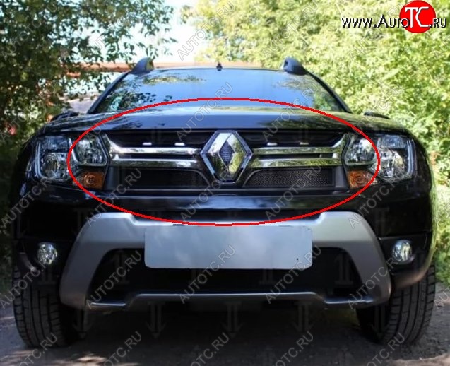 1 469 р. Сетка в решетку радиатора Russtal Renault Duster HS рестайлинг (2015-2021) (черная)  с доставкой в г. Майкоп