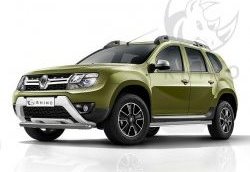 Защита переднего бампера (Ø63 мм, с полимерным покрытием) SLITKOFF Renault Duster  HS (2015-2021) рестайлинг (серебро)
