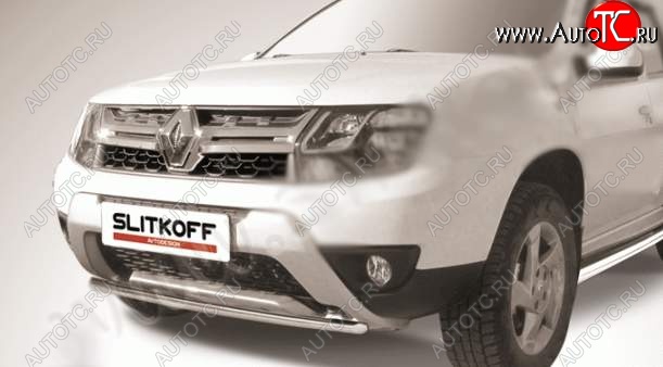 6 849 р. Защита переднего бампер Slitkoff  Renault Duster  HS (2015-2021) рестайлинг (Цвет: серебристый)  с доставкой в г. Майкоп
