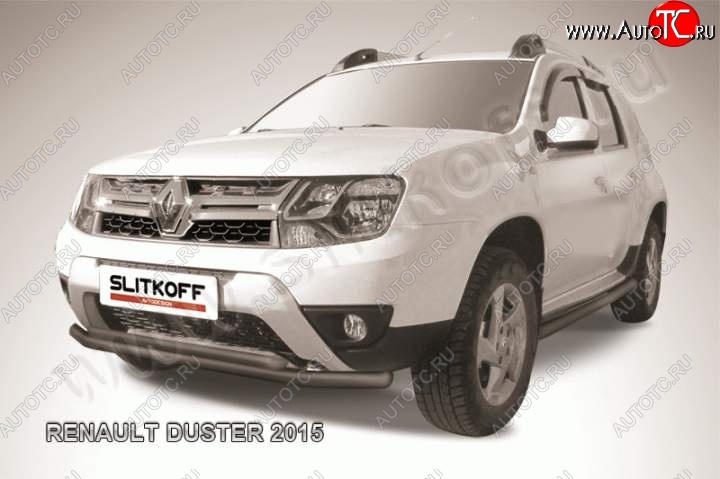 8 599 р. Защита переднего бампер Slitkoff  Renault Duster  HS (2015-2021) рестайлинг (Цвет: серебристый)  с доставкой в г. Майкоп