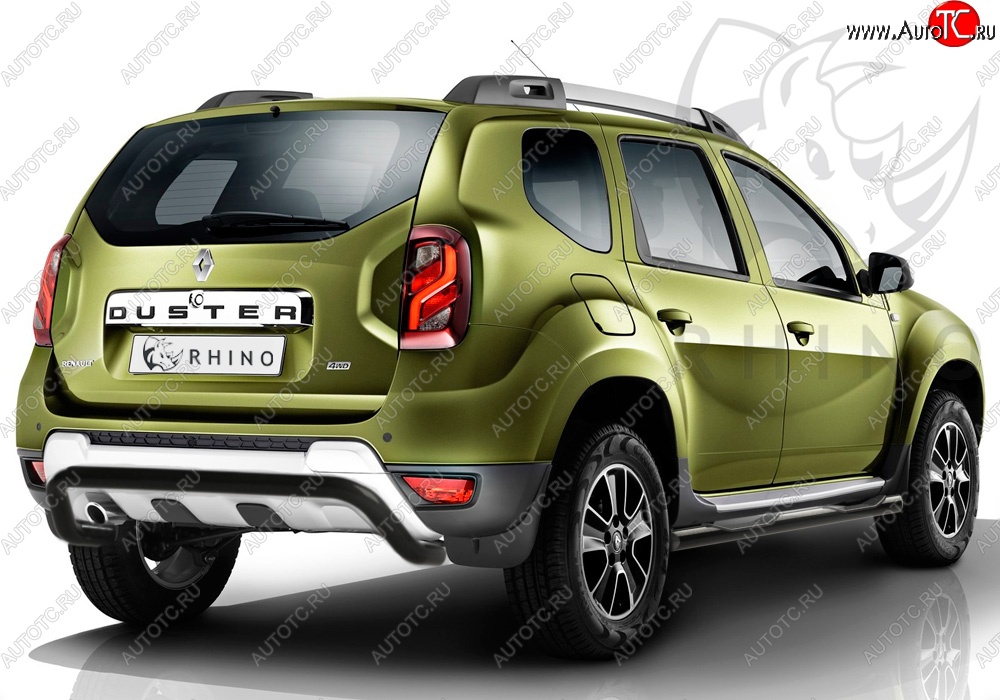 9 199 р. Защита заднего бампера (Ø63 мм волна под машину, нержавейка) SLITKOFF Renault Duster HS рестайлинг (2015-2021) (черная)  с доставкой в г. Майкоп
