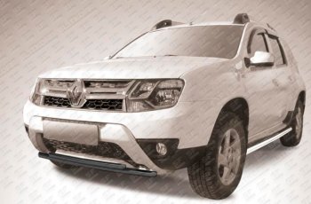 Защита переднего бампера Slitkoff (Ø 42+Ø 42, двойная). Renault Duster  HS (2015-2021) рестайлинг (Сталь с полимерным покрытием. Цвет: черный)