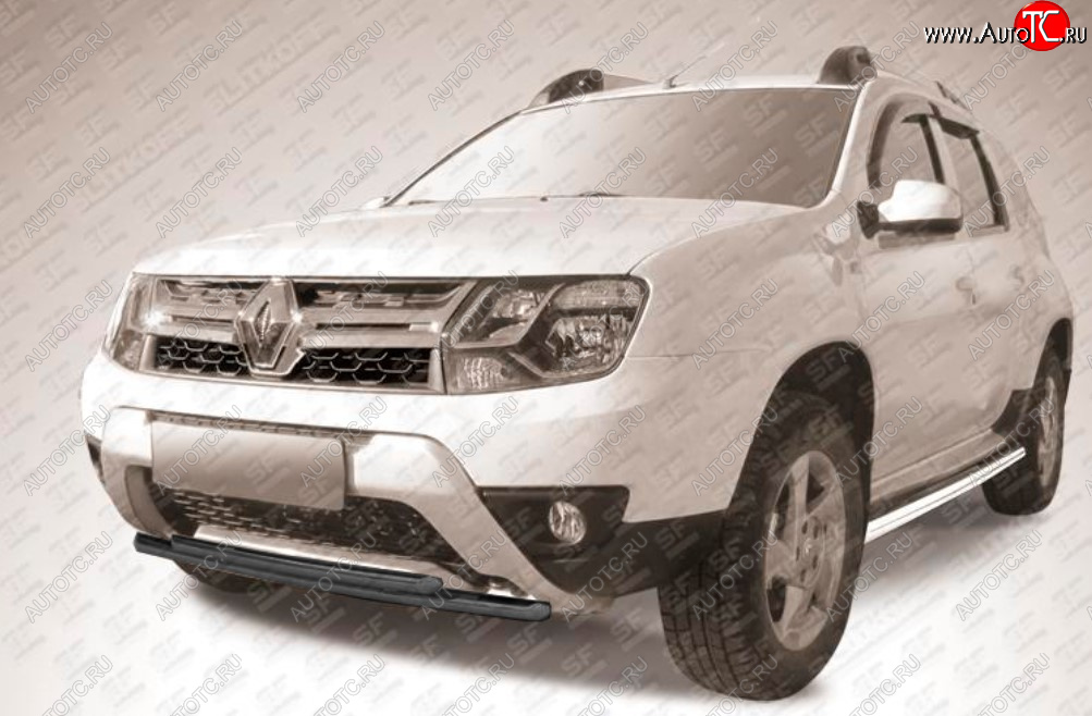7 299 р. Защита переднего бампера Slitkoff (Ø 42+Ø 42, двойная).  Renault Duster  HS (2015-2021) рестайлинг (Сталь с полимерным покрытием. Цвет: черный)  с доставкой в г. Майкоп