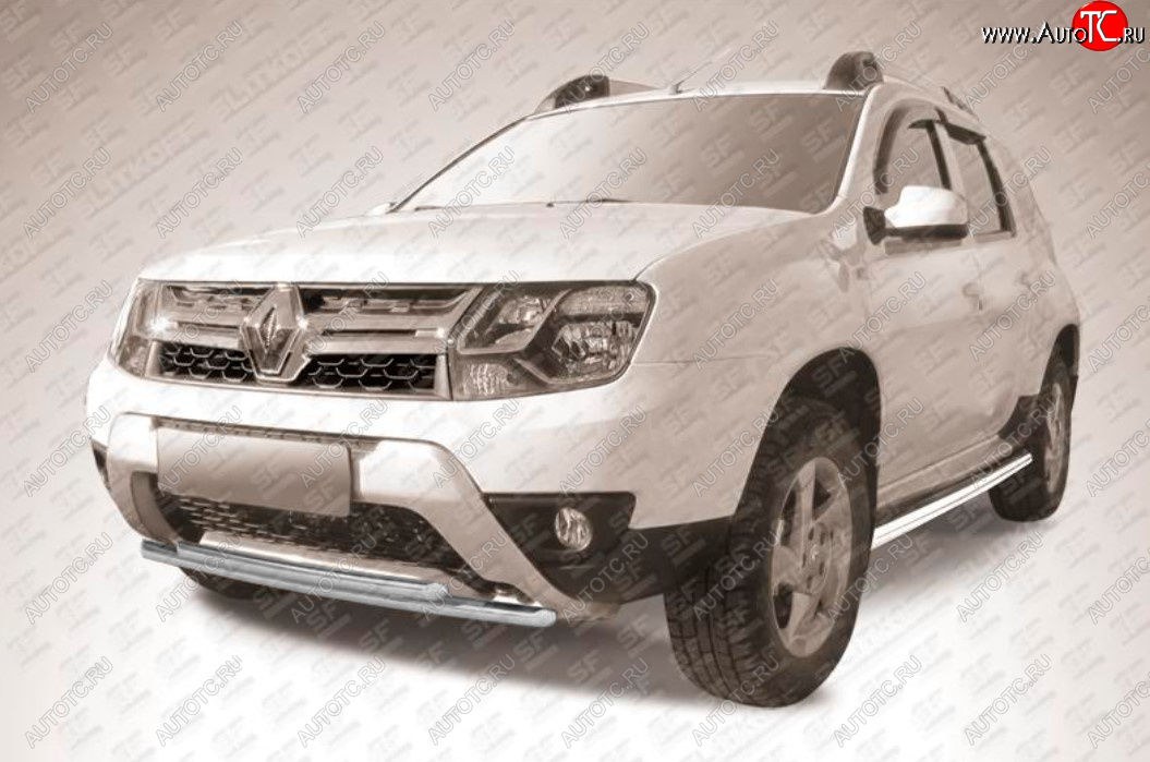 7 299 р. Защита переднего бампера Slitkoff (Ø 42+Ø 42, двойная).  Renault Duster  HS (2015-2021) рестайлинг (Сталь с полимерным покрытием. Цвет: серебристый)  с доставкой в г. Майкоп