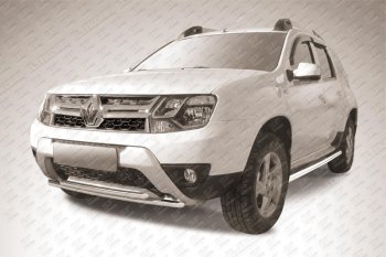 Защита переднего бампера Slitkoff (Ø 42+Ø 42, двойная). Renault Duster  HS (2015-2021) рестайлинг (Нержавеющая сталь)