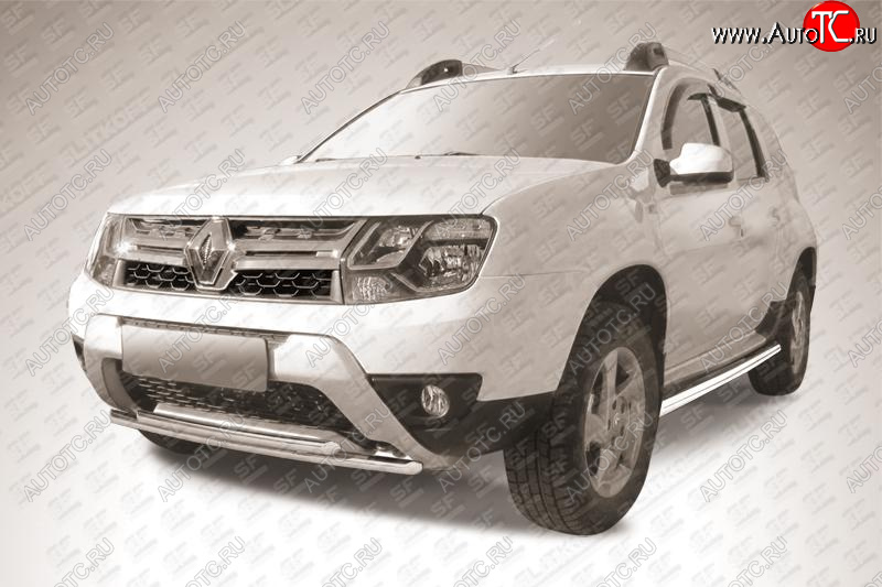 10 499 р. Защита переднего бампера Slitkoff (Ø 42+Ø 42, двойная).  Renault Duster  HS (2015-2021) рестайлинг (Нержавеющая сталь)  с доставкой в г. Майкоп