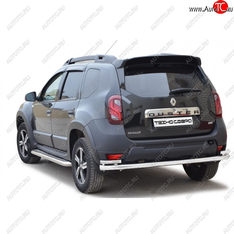 9 799 р. Защита заднего бампера ТехноСфера (Техно Сфера) (Ø63.5 мм) Renault Duster HS рестайлинг (2015-2021) (сталь с окраской, черный матовый)  с доставкой в г. Майкоп