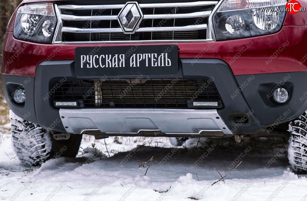 3 399 р. Накладка переднего бампера RA Renault Duster HS дорестайлинг (2010-2015) (Поверхность шагрень (серый металлик))  с доставкой в г. Майкоп