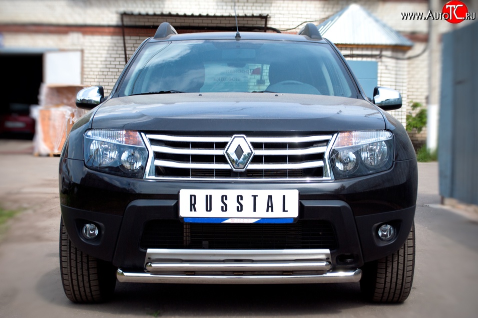 16 299 р. Защита переднего бампера (2 трубыØ63 и 42 мм, нержавейка) SLITKOFF  Renault Duster  HS (2010-2015) дорестайлинг  с доставкой в г. Майкоп