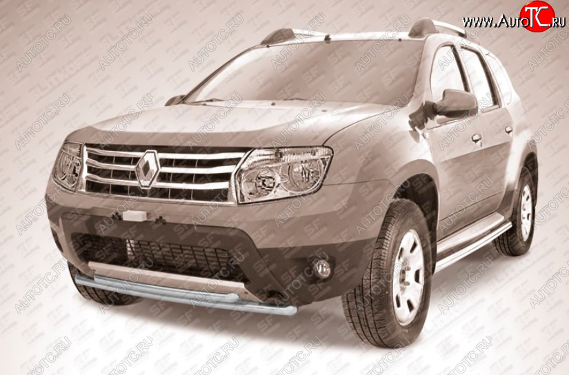 7 299 р. Защита переднего бампера Slitkoff (Ø 42+Ø 42, двойная).  Renault Duster  HS (2010-2015) дорестайлинг (Сталь с полимерным покрытием. Цвет: серебристый)  с доставкой в г. Майкоп