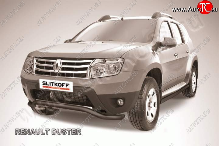 7 999 р. Защита переднего бампер Slitkoff Renault Duster HS дорестайлинг (2010-2015) (Цвет: серебристый)  с доставкой в г. Майкоп
