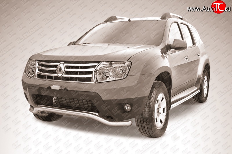 11 499 р. Фигурная защита переднего бампера диаметром 57 мм Slitkoff  Renault Duster  HS (2010-2015) дорестайлинг (Цвет: нержавеющая полированная сталь)  с доставкой в г. Майкоп