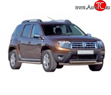 55 999 р. Широкая защита порогов из трубы диаметром 63.5 мм Металл Дизайн Renault Duster HS дорестайлинг (2010-2015) (сталь с полимерным покрытием, цвет серебро)  с доставкой в г. Майкоп
