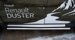 69 999 р. Защита порогов из круглой трубы диаметром 63 мм (рестайлинг) Russtal Renault Duster HS дорестайлинг (2010-2015) (Защита порогов с со скосами на торцах (вариант 1))  с доставкой в г. Майкоп. Увеличить фотографию 3