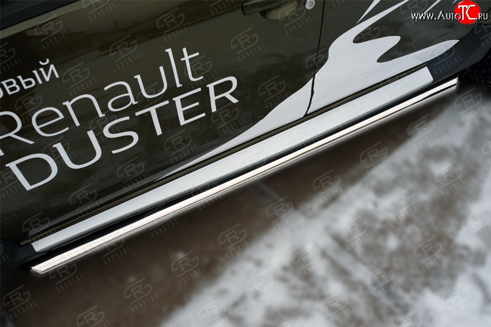 69 999 р. Защита порогов из круглой трубы диаметром 63 мм (рестайлинг) Russtal Renault Duster HS дорестайлинг (2010-2015) (Защита порогов с со скосами на торцах (вариант 1))  с доставкой в г. Майкоп