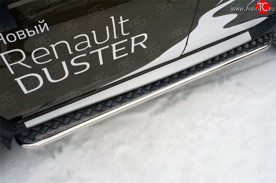 77 999 р. Широкая защита порогов (рестайлинг) Russtal Renault Duster HS дорестайлинг (2010-2015) (Защита порогов с со скосами на торцах (вариант 1))  с доставкой в г. Майкоп