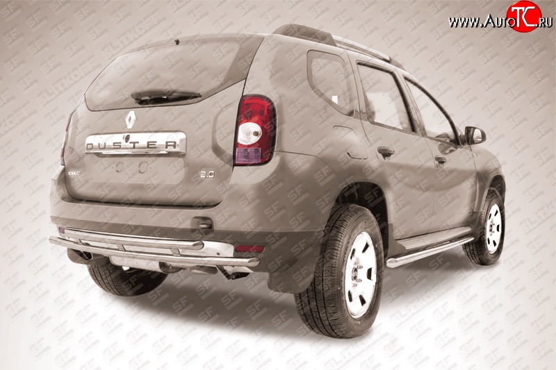 8 999 р. Двойная защита заднего бампера из труб диаметрами по 42 мм Slitkoff  Renault Duster  HS (2010-2015) дорестайлинг (Цвет: нержавеющая полированная сталь)  с доставкой в г. Майкоп