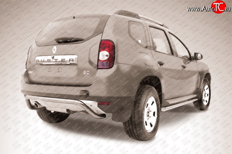 11 499 р. Фигурная защита заднего бампера диаметром 57 мм Slitkoff  Renault Duster  HS (2010-2015) дорестайлинг (Цвет: нержавеющая полированная сталь)  с доставкой в г. Майкоп