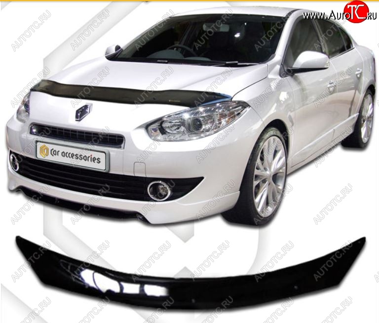 2 159 р. Дефлектор капота CA-Plastic  Renault Fluence (2010-2012) дорестайлинг (Classic черный, Без надписи)  с доставкой в г. Майкоп