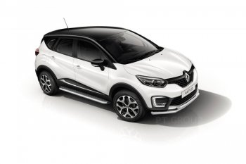 Порожки для ног из трубы Ø51 с алюминиевой площадкой Petroil Tuning Renault Kaptur дорестайлинг (2016-2020) (Нержавеющая полированная сталь)