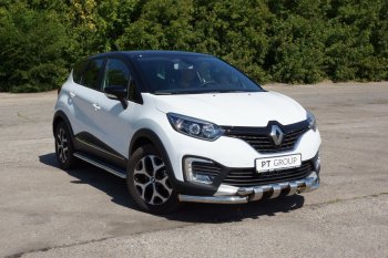 26 389 р. Порожки для ног из трубы Ø51 с алюминиевой площадкой Petroil Tuning Renault Kaptur рестайлинг (2020-2025) (Нержавеющая полированная сталь)  с доставкой в г. Майкоп. Увеличить фотографию 2