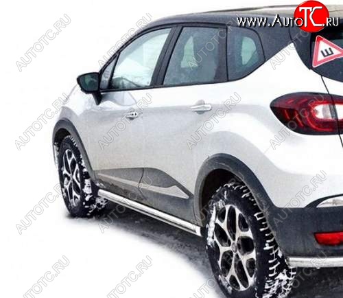 10 846 р. Защита порогов ТехноСфера (Техно Сфера) (Сталь с покрытием, 63.5 mm)  Renault Kaptur (2016-2025) дорестайлинг, рестайлинг (цвет: Серебристый)  с доставкой в г. Майкоп