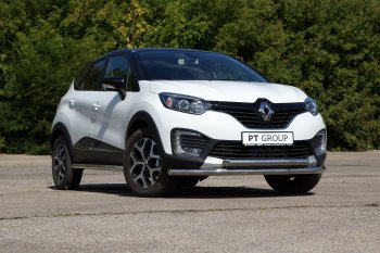 22 349 р. Защита переднего бампера двойная из труб d63/63 мм Petroil Tuning Renault Kaptur дорестайлинг (2016-2020) (Нержавеющая полированная сталь)  с доставкой в г. Майкоп. Увеличить фотографию 2