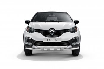 Защита переднего бампера двойная с пластинами из труб d63/63 мм Petroil Tuning Renault Kaptur дорестайлинг (2016-2020) (Нержавеющая полированная сталь)