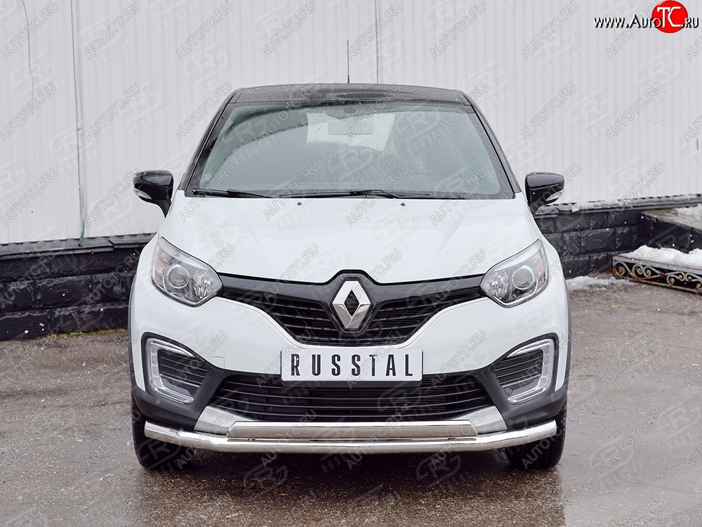 14 599 р. Защита переднего бампера (2 трубыØ63 и 75х42 мм, нержавейка) Russtal Renault Kaptur дорестайлинг (2016-2020)  с доставкой в г. Майкоп