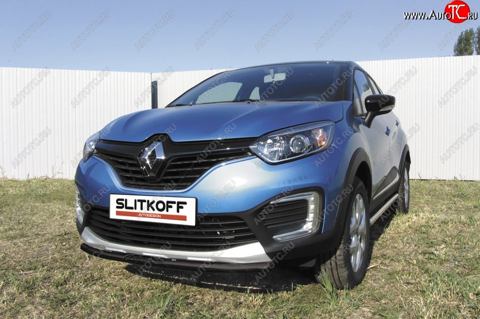 6 249 р. Защита переднего бампера из трубы d42 Slitkoff Renault Kaptur дорестайлинг (2016-2020) (Цвет: серебристый)  с доставкой в г. Майкоп