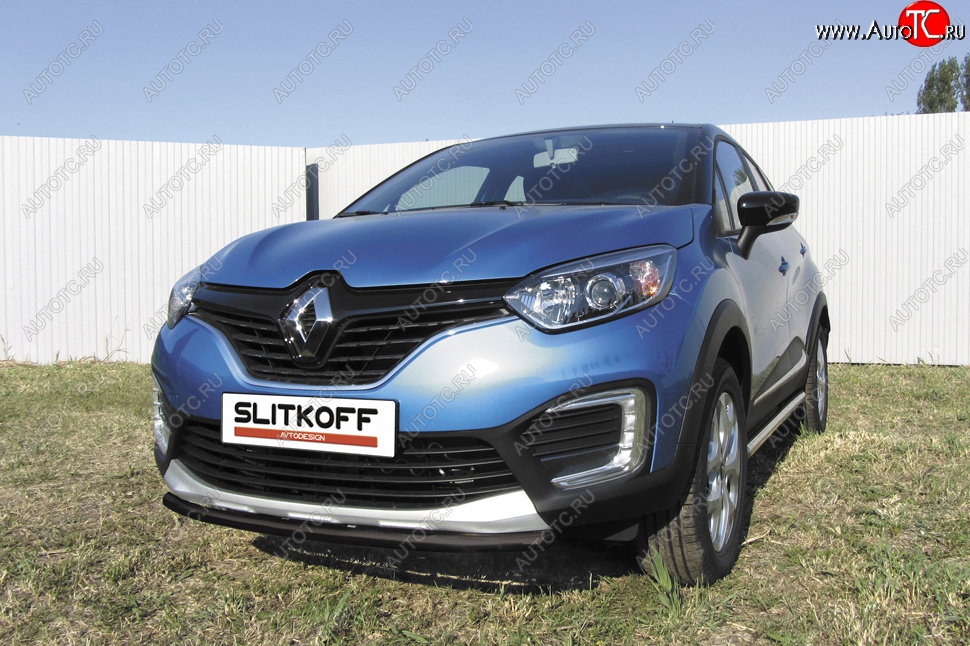 6 249 р. Защита переднего бампера из трубы d42 Slitkoff Renault Kaptur дорестайлинг (2016-2020) (Цвет: серебристый)  с доставкой в г. Майкоп