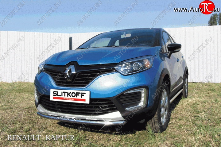 8 899 р. Одинарная защита переднего бампера диаметром 42 мм с надписью Slitkoff Renault Kaptur дорестайлинг (2016-2020) (Для автомобиля 2WD)  с доставкой в г. Майкоп