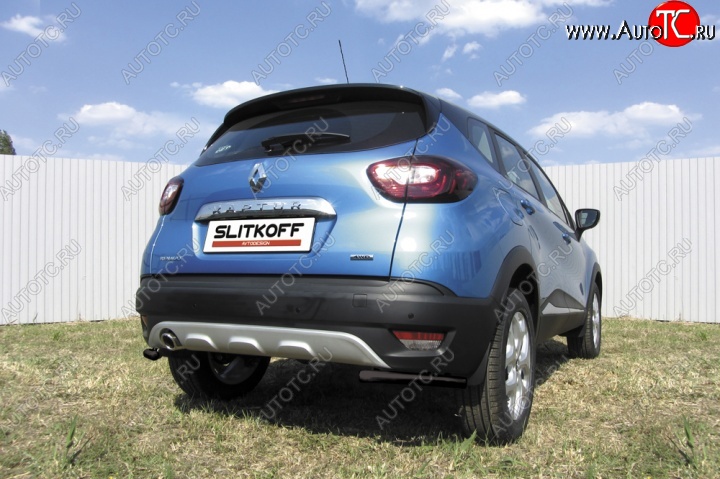 5 849 р. Защита заднего бампера из труб d42 Slitkoff (уголки)  Renault Kaptur (2016-2020) дорестайлинг (Цвет: серебристый)  с доставкой в г. Майкоп