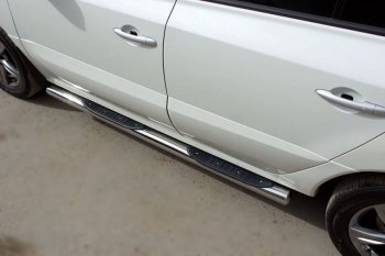 24 549 р. Защита порогов с пластиковыми вставками для ног из круглой трубы диаметром 76 мм SLITKOFF v3 Renault Koleos Phase 1 (2007-2011)  с доставкой в г. Майкоп. Увеличить фотографию 3