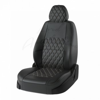 Чехлы для сидений Lord Autofashion Турин Ромб (экокожа) Renault Logan 1 дорестайлинг (2004-2010) (Чёрный, вставка чёрная, строчка бежевая)