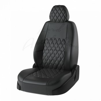 Чехлы для сидений Lord Autofashion Турин Ромб (экокожа) Renault Logan 1 дорестайлинг (2004-2010) (Чёрный, вставка чёрная, строчка чёрная)