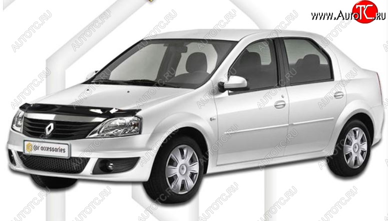 2 099 р. Дефлектор капота CA-Plastic Renault Logan 1 рестайлинг (2010-2016) (Classic черный, Без надписи)  с доставкой в г. Майкоп