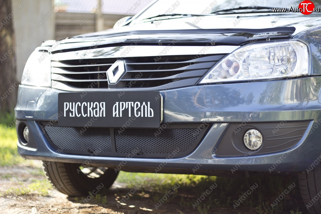 1 999 р. Защитная сетка решетки переднего бампера РА Renault Logan 1 рестайлинг (2010-2016)  с доставкой в г. Майкоп