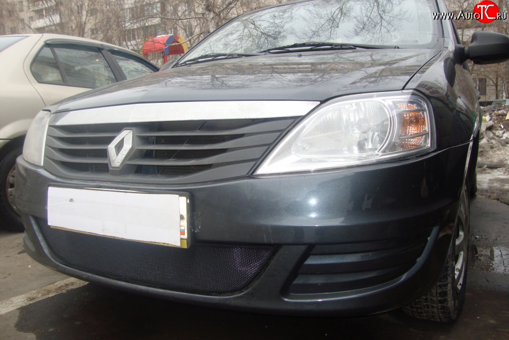 1 229 р. Сетка на бампер Russtal (черная) Renault Logan 1 рестайлинг (2010-2016)  с доставкой в г. Майкоп