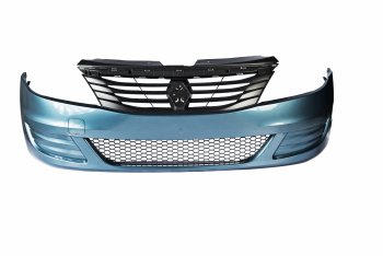 Передний бампер (с решеткой, без отверстий под ПТФ) Стандарт Renault Logan 1 рестайлинг (2010-2016) (Окрашеный)