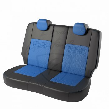 6 749 р. Чехлы для сидений Lord Autofashion Турин (экокожа, 2 П-образных + 1 Г-образный подговники)  Renault Logan  2 - Sandero  (B8) (Чёрный, вставка синяя)  с доставкой в г. Майкоп. Увеличить фотографию 2