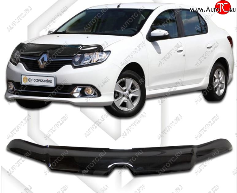 2 199 р. Дефлектор капота CA-Plastic Renault Logan 2 дорестайлинг (2014-2018) (Classic черный, Без надписи)  с доставкой в г. Майкоп