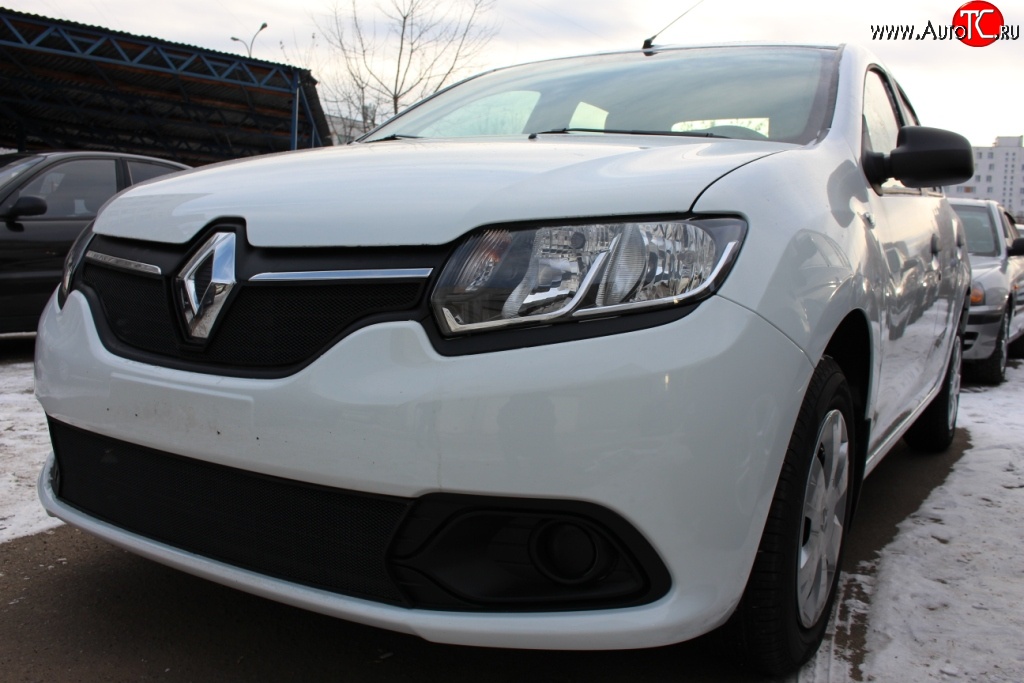 1 469 р. Нижняя сетка на бампер Russtal (черная) Renault Logan 2 дорестайлинг (2014-2018)  с доставкой в г. Майкоп