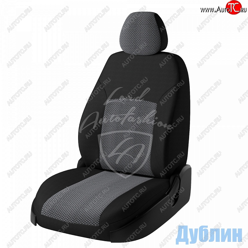 6 399 р. Чехлы для сидений Lord Autofashion Дублин (жаккард, 3 Г-образных подгол-ка) Renault Logan 2 дорестайлинг (2014-2018) (Черный, вставка Ёж Белый)  с доставкой в г. Майкоп