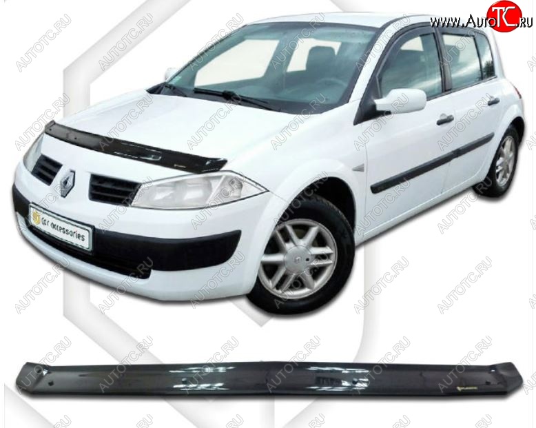 1 899 р. Дефлектор капота CA-Plastiс  Renault Megane  хэтчбэк 5 дв. (2002-2006)  дорестайлинг (Classic черный, Без надписи)  с доставкой в г. Майкоп